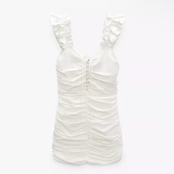 Zara Off White Drapped Linen Blend Women Dress - Picture 7 of 10